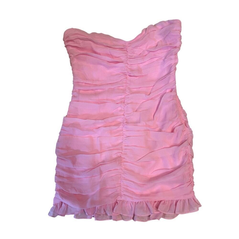 NEW- NWT For Love & Lemons Bailey Mini Dress Pink Ruched Strapless Size M - Picture 4 of 7